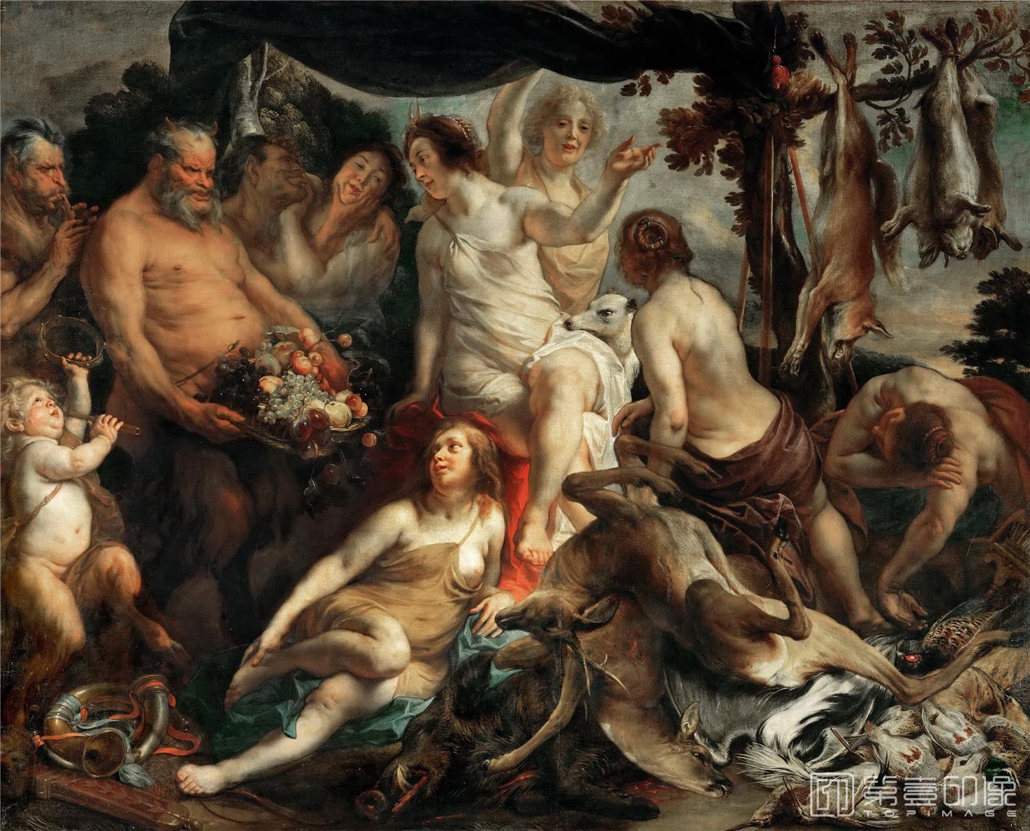 油画-卢浮宫-Jacob Jordaens the Elder (1593-1678)Diana Resting after the Hunt-0941